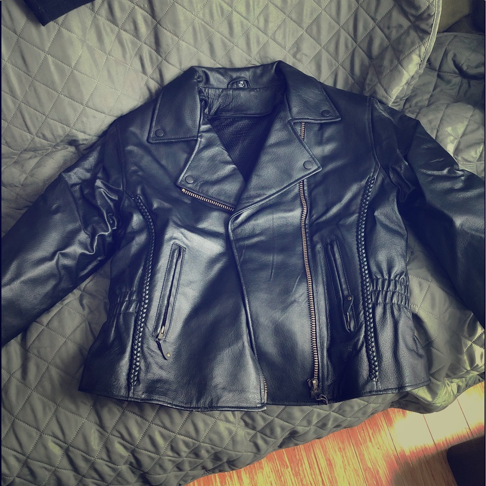 Leather motorcycle jacket w/liner